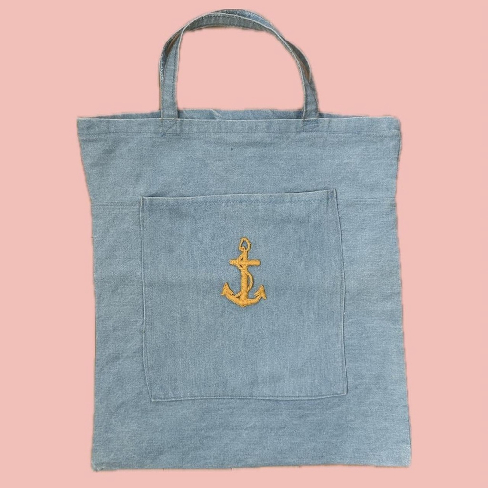 🧡 2 for 10$ Handmade Denim Nautical Tote – Anchor Embroidery Fisherman Core